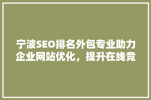 宁波SEO排名外包专业助力企业网站优化，提升在线竞争力