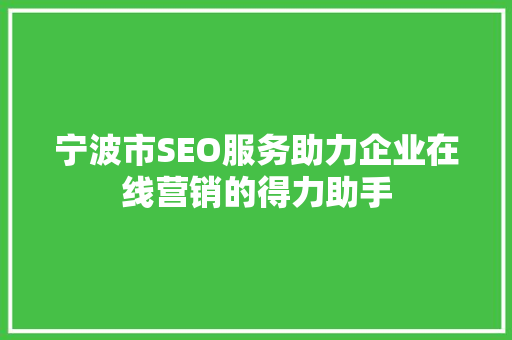宁波市SEO服务助力企业在线营销的得力助手
