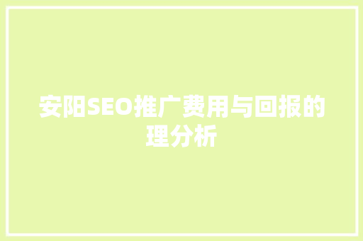 安阳SEO推广费用与回报的理分析