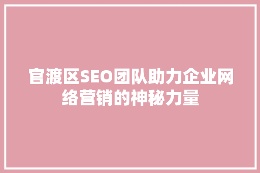 官渡区SEO团队助力企业网络营销的神秘力量