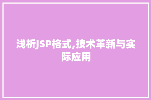 浅析JSP格式,技术革新与实际应用