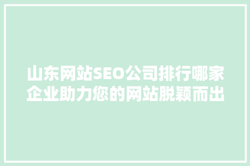 山东网站SEO公司排行哪家企业助力您的网站脱颖而出