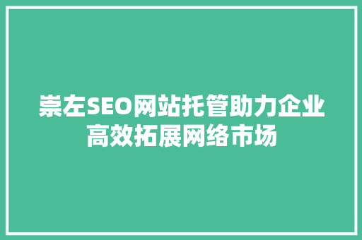 崇左SEO网站托管助力企业高效拓展网络市场