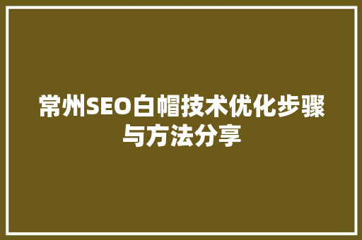 常州SEO白帽技术优化步骤与方法分享