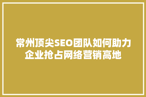 常州顶尖SEO团队如何助力企业抢占网络营销高地