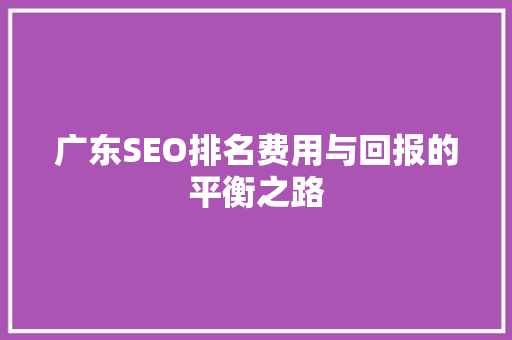广东SEO排名费用与回报的平衡之路