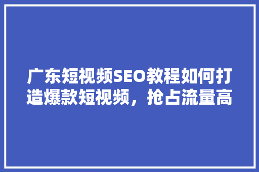 广东短视频SEO教程如何打造爆款短视频，抢占流量高地