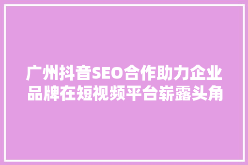 广州抖音SEO合作助力企业品牌在短视频平台崭露头角