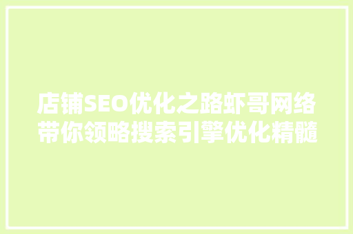 店铺SEO优化之路虾哥网络带你领略搜索引擎优化精髓