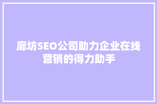 廊坊SEO公司助力企业在线营销的得力助手