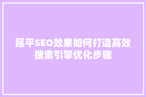 延平SEO效果如何打造高效搜索引擎优化步骤