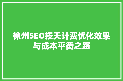 徐州SEO按天计费优化效果与成本平衡之路