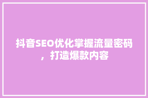 抖音SEO优化掌握流量密码，打造爆款内容 服务器/数据库