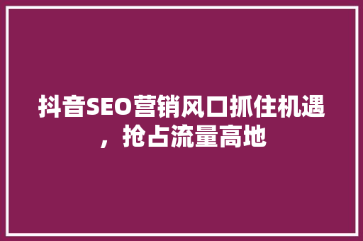 抖音SEO营销风口抓住机遇，抢占流量高地