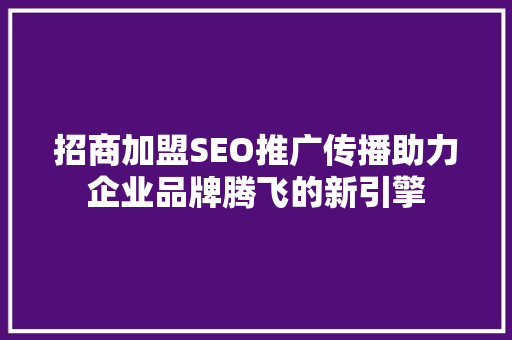 招商加盟SEO推广传播助力企业品牌腾飞的新引擎