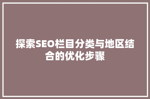 探索SEO栏目分类与地区结合的优化步骤