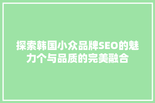 探索韩国小众品牌SEO的魅力个与品质的完美融合
