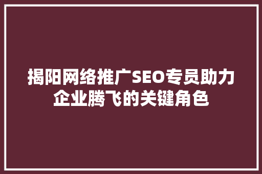 揭阳网络推广SEO专员助力企业腾飞的关键角色