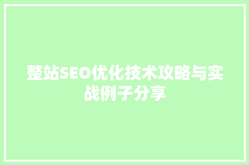 整站SEO优化技术攻略与实战例子分享