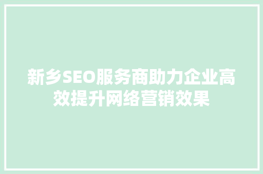 新乡SEO服务商助力企业高效提升网络营销效果