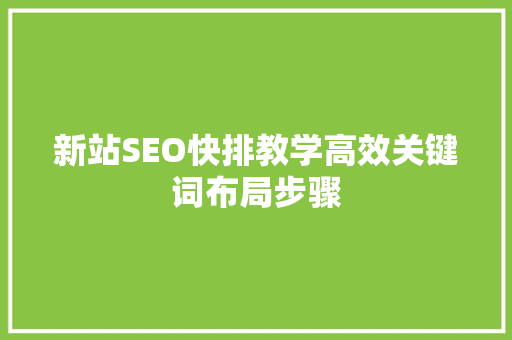 新站SEO快排教学高效关键词布局步骤