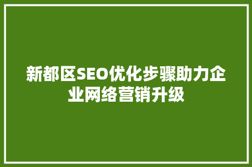 新都区SEO优化步骤助力企业网络营销升级