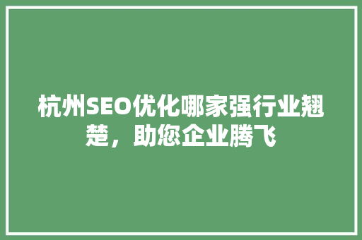杭州SEO优化哪家强行业翘楚，助您企业腾飞