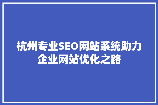 杭州专业SEO网站系统助力企业网站优化之路