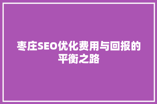 枣庄SEO优化费用与回报的平衡之路