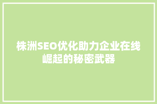 株洲SEO优化助力企业在线崛起的秘密武器