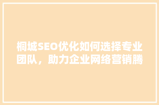 桐城SEO优化如何选择专业团队，助力企业网络营销腾飞