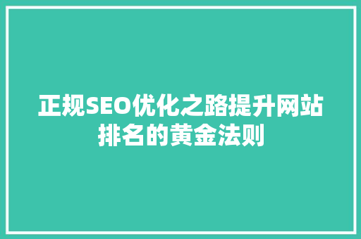 正规SEO优化之路提升网站排名的黄金法则