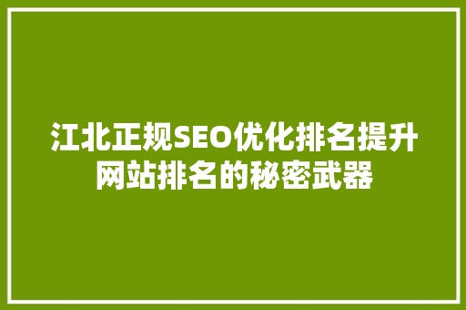江北正规SEO优化排名提升网站排名的秘密武器