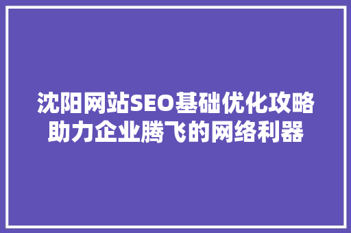 沈阳网站SEO基础优化攻略助力企业腾飞的网络利器