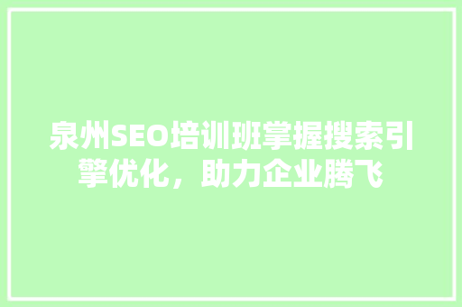 泉州SEO培训班掌握搜索引擎优化，助力企业腾飞