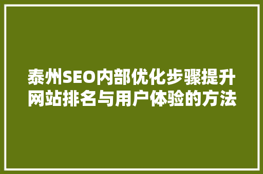 泰州SEO内部优化步骤提升网站排名与用户体验的方法