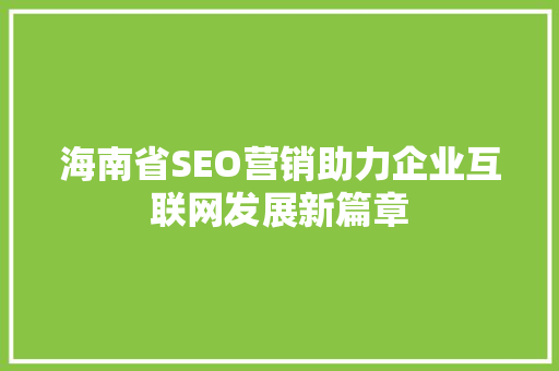海南省SEO营销助力企业互联网发展新篇章