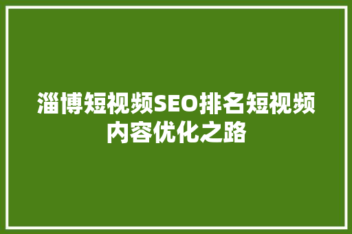 淄博短视频SEO排名短视频内容优化之路