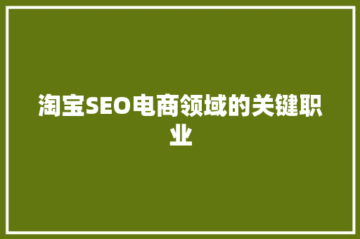 淘宝SEO电商领域的关键职业