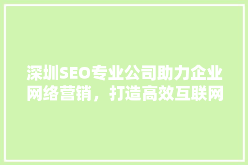 深圳SEO专业公司助力企业网络营销，打造高效互联网品牌形象