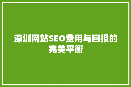 深圳网站SEO费用与回报的完美平衡