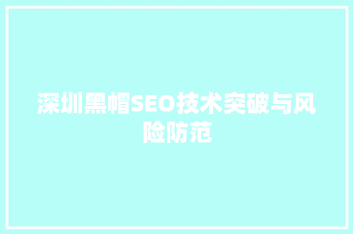 深圳黑帽SEO技术突破与风险防范