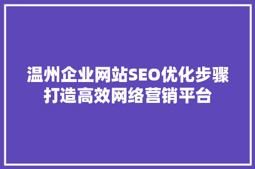 温州企业网站SEO优化步骤打造高效网络营销平台