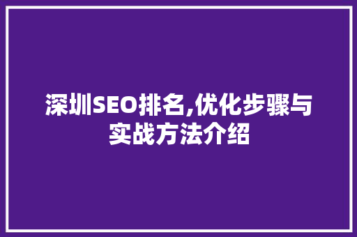 深圳SEO排名,优化步骤与实战方法介绍