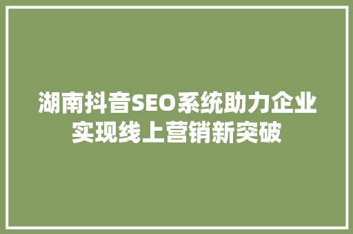 湖南抖音SEO系统助力企业实现线上营销新突破