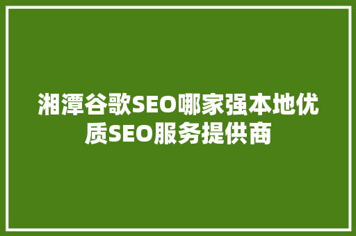 湘潭谷歌SEO哪家强本地优质SEO服务提供商