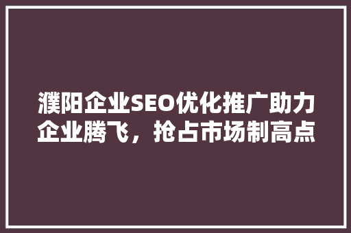 濮阳企业SEO优化推广助力企业腾飞，抢占市场制高点
