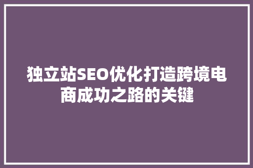 独立站SEO优化打造跨境电商成功之路的关键