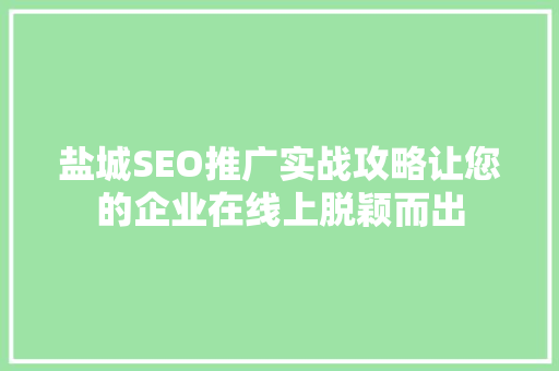 盐城SEO推广实战攻略让您的企业在线上脱颖而出