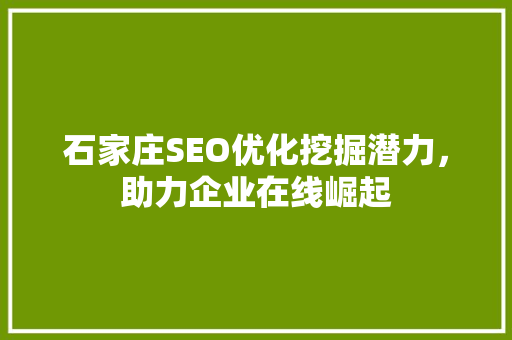石家庄SEO优化挖掘潜力，助力企业在线崛起